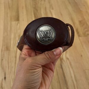 vtg leather belt Liz Claiborne logo silver studded western rodeo small wide band